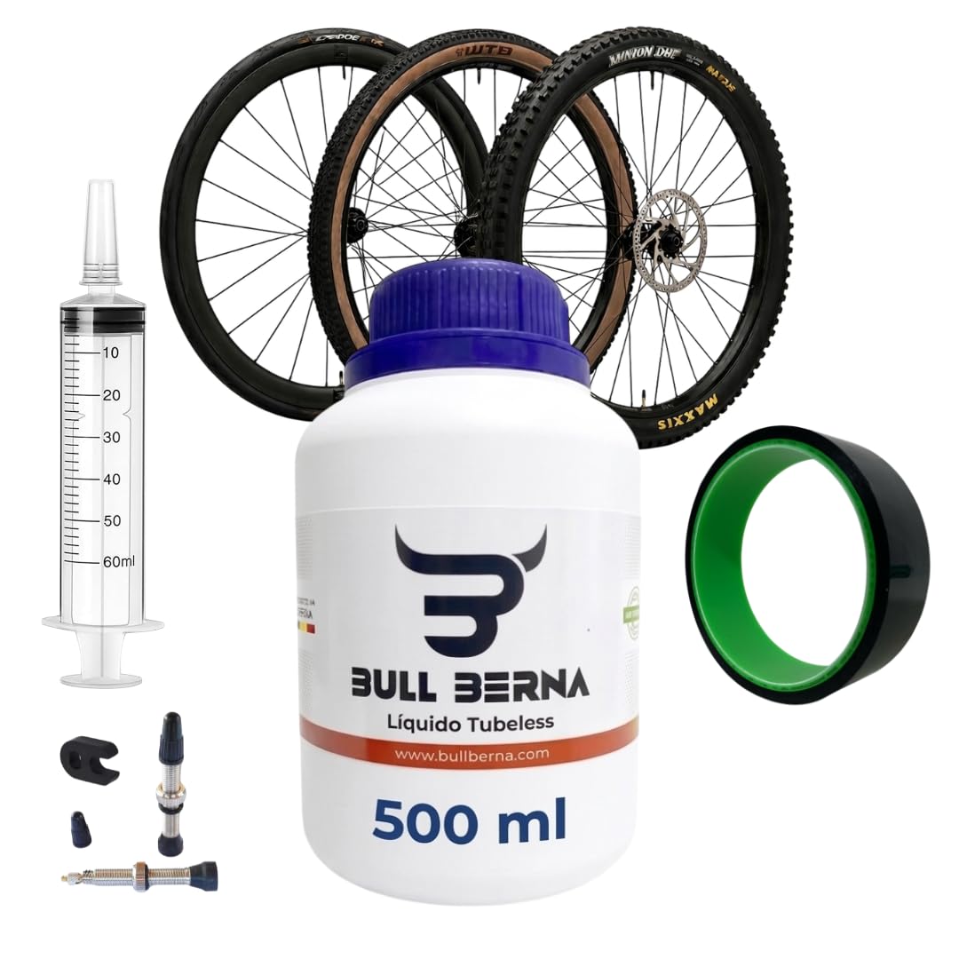 Kit para tubelizar 2 Ruedas Completo con liquido,valvulas Presta,Kit dosificacion y Cinta de 25mm