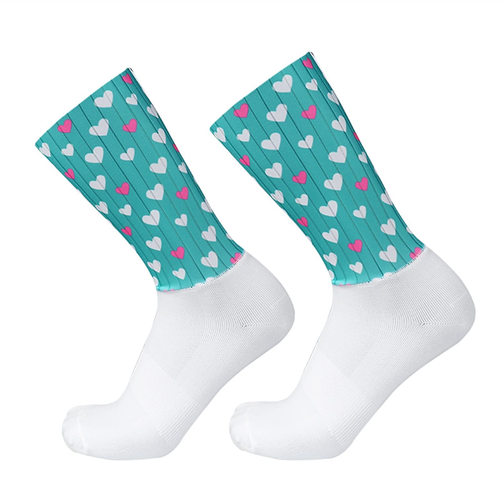 Calcetines de Ciclismo Antideslizante Silicone Pro Competición Aero Sports Bike Cocks Summer Cool Hombres Mujeres Baloncesto Calcetines (Color : Love, Size : One Size)