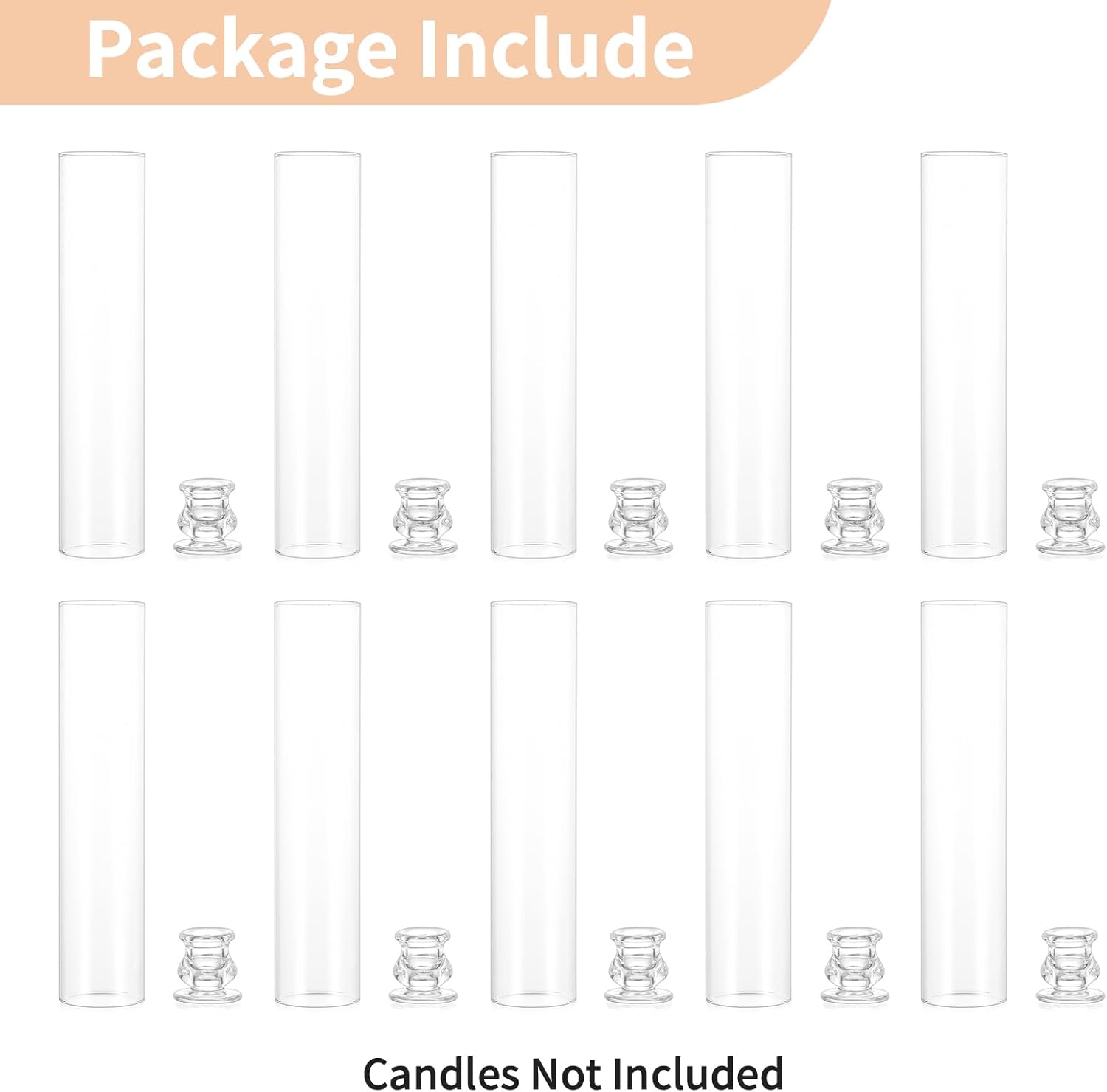 NUPTIO Candlestick Holder Bulk for Centerpiece: Set of 10 Hurricane Glass Taper Candles Holder - Clear Candle Stick Stand with Tall Cylinder Shade for Fall Thanksgiving Christmas Party Decor - Image 6