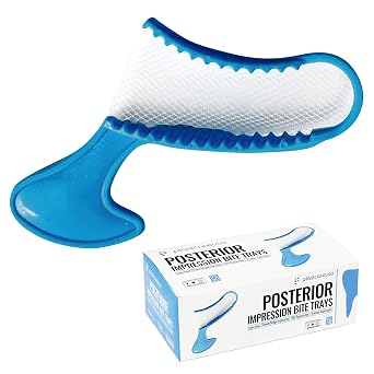 50 Posterior Blue Disposable Dental Bite Registration Trays, Impression Trays for Teeth Molds, 1 Box of 50 Bite Trays | Accurate posterior bite registrations with durable mesh retention and rigid frame construction.