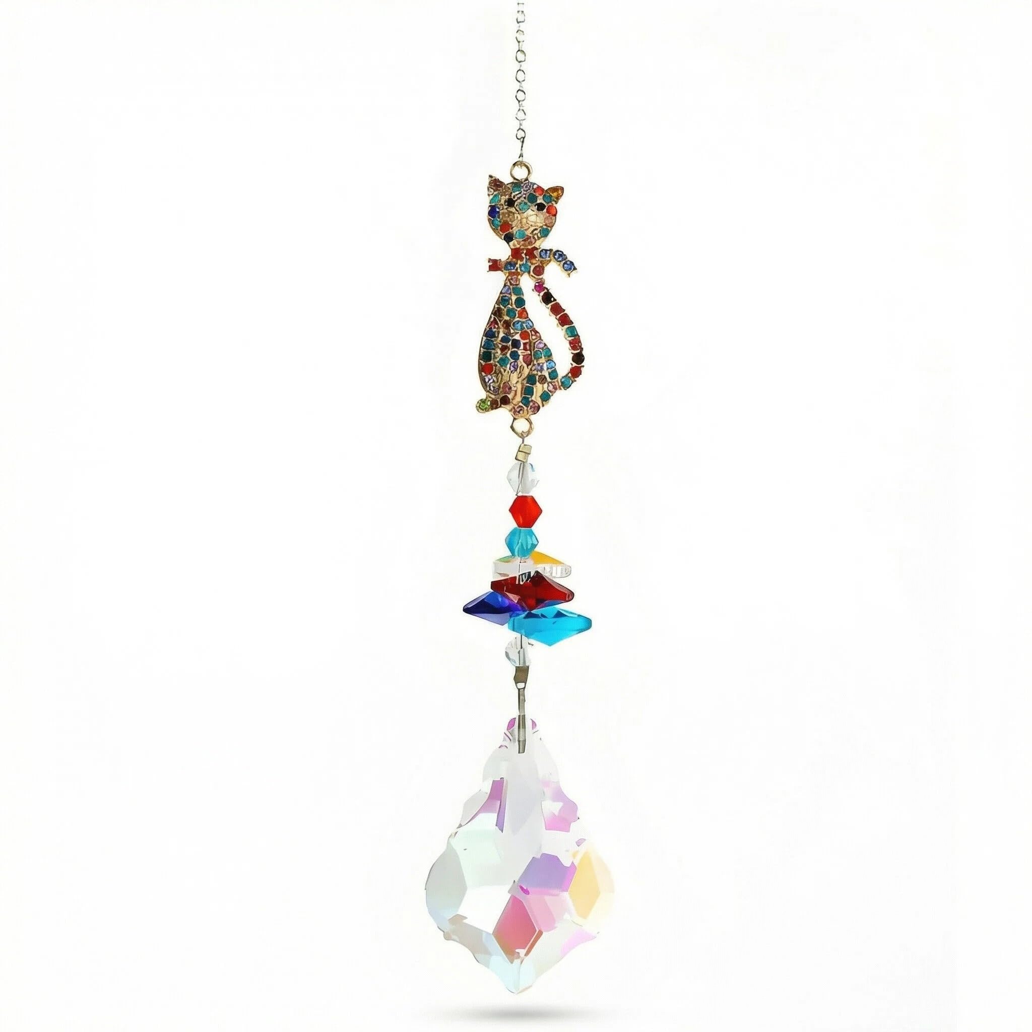 Cat Sun Catcher, White Crystal Cat Ornament Suncatcher, Suncatchers for Windows
