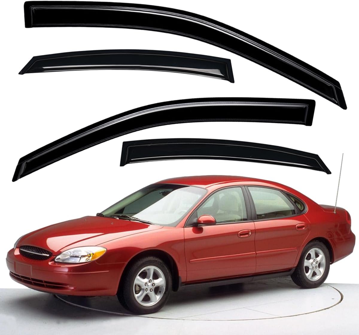 Lightronic Extra Durable Outside-Mount Auto Vent Window Visor, Fits 1996-2007 Ford Taurus Sedan, UV Protection Rain Guard, Original Wind Deflector, No-Drill Easy Install, Dark Smoke, 4-Pcs