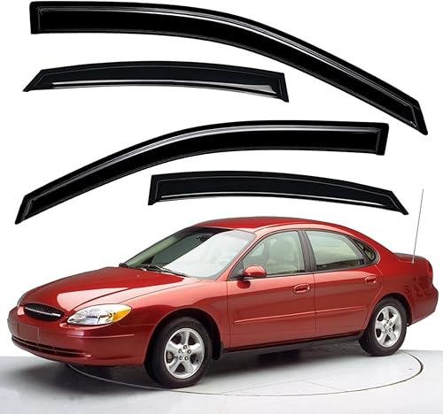 Lightronic Visera de ventana de ventilación automática de montaje exterior extraduradera, se adapta a Ford Taurus Sedán 1996-2007, protección UV,