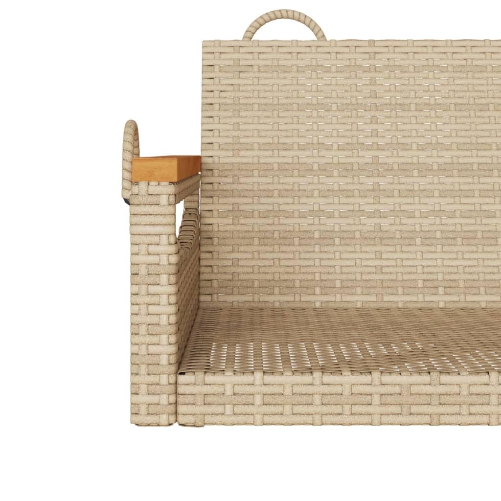 Sillón colgante de ratán sintético beige con función de balancín, 63 x 62 x 40 cm, banco colgante con anillos de fijación y marco de acero pulverizado para el jardín