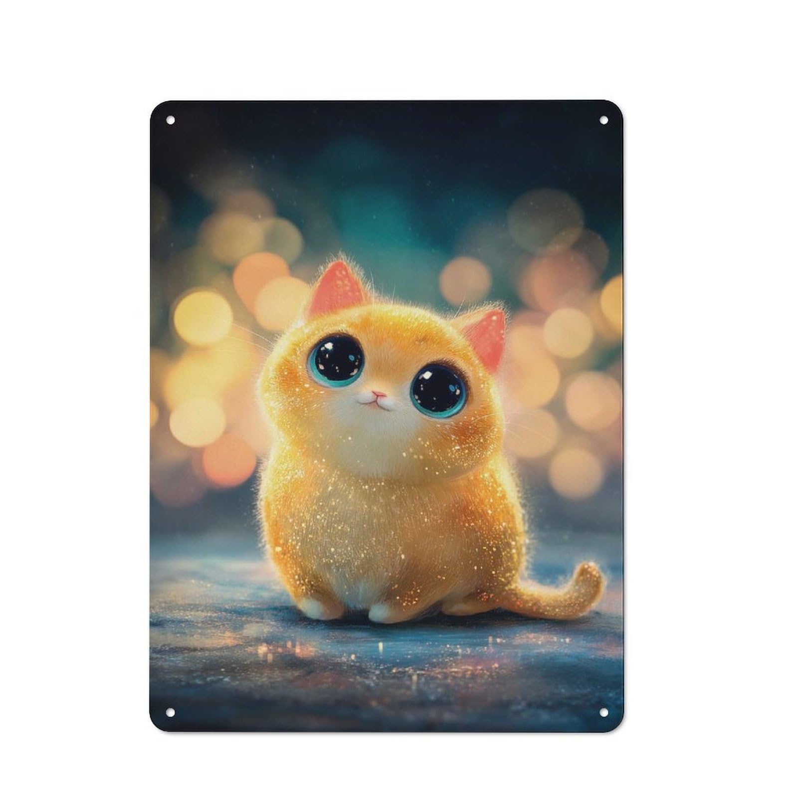 Junmoney Style-4 Vintage Metal Sign With Cute Orange Kitten With Big Eyes Design 40X30cm, Retro Room Wall Plaque For Home, Shop, Pub Or Studio Wall