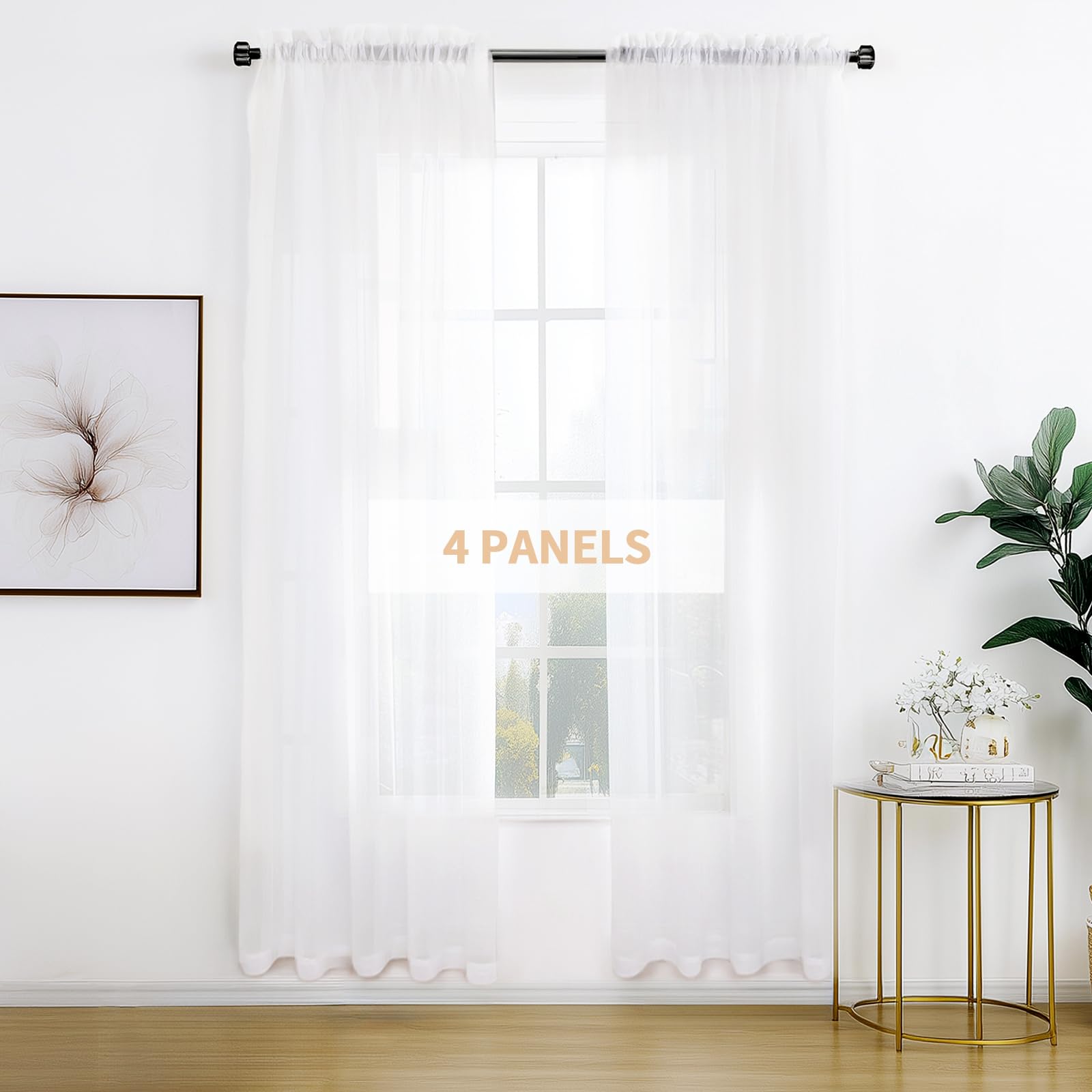Anjee White Semi Sheer Curtains 84 Inch Length 4 Panels Set,Rod Pocket Semi Transparent Voile Window Curtain for Bedroom Living Room Home Office Light Filtering Privacy Tulle Drapes,42 X 84 Inches