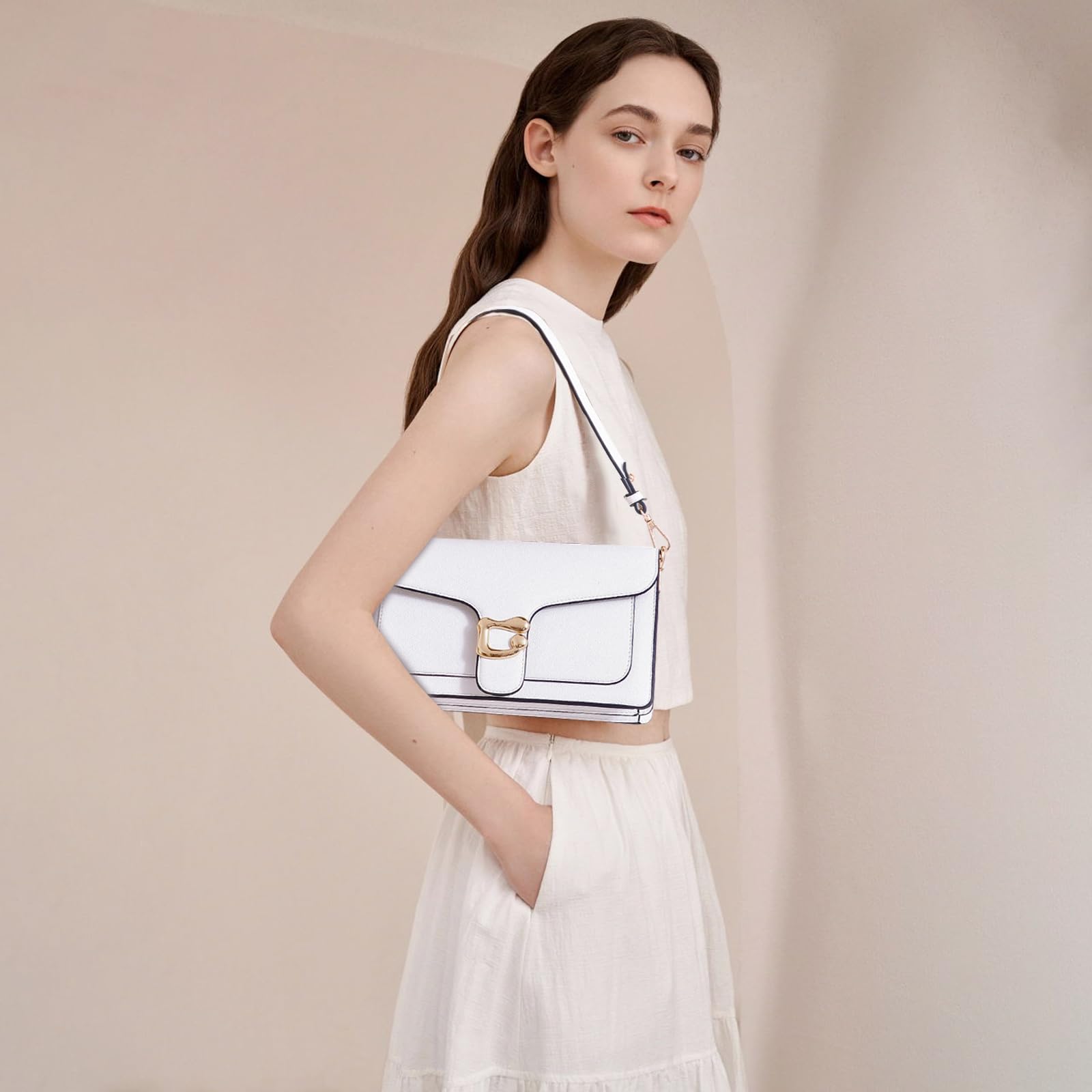 Travistar Sac a Main Femme en Cuir Sac Bandoulière Femme Petit Sacs Bandouliere Pochette Sac à Main Tendance Sacoche Portés épaule pour Femme Sac de Soirée - Avec 2 Larges Sangles Amovibles | 2 sangles détachables