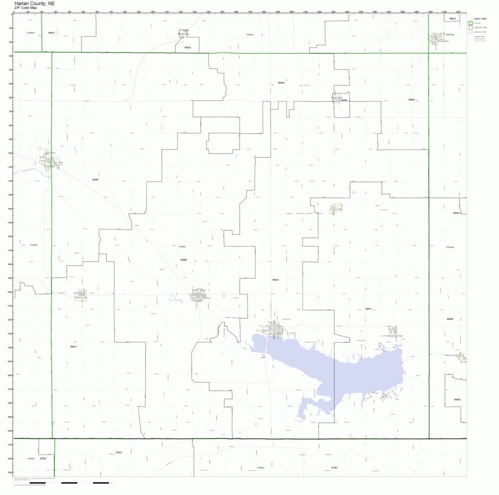 Harlan County, Nebraska NE ZIP Code Map Not Laminated