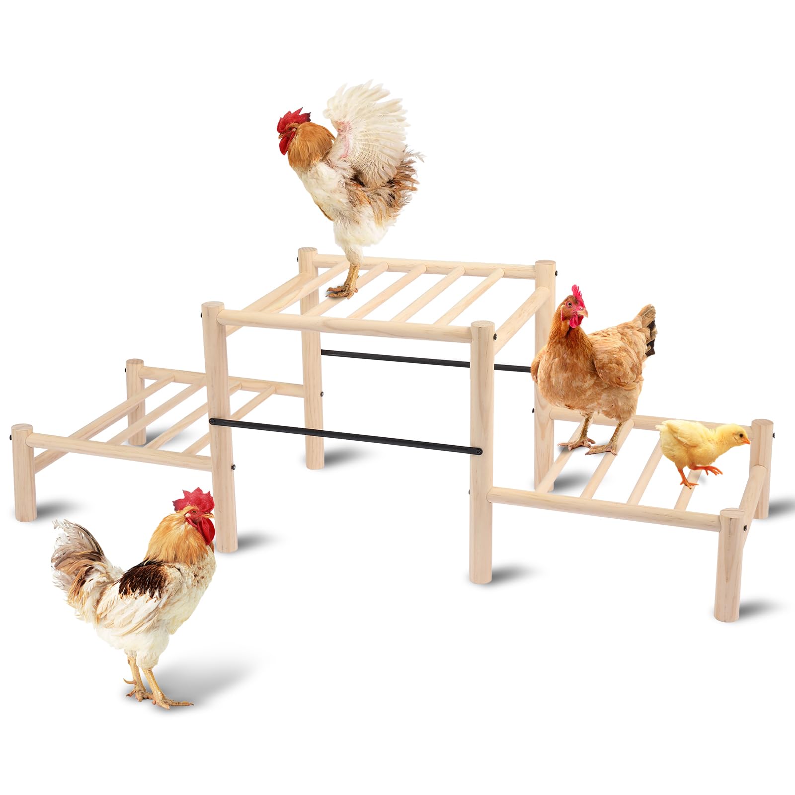 Moyardow Chicken Perch, Natural Beech Wood Roosting Ladder, Chick Perch for Strong Wooden Roosting Bar for Poultry, Jungle Gym & Toys.
