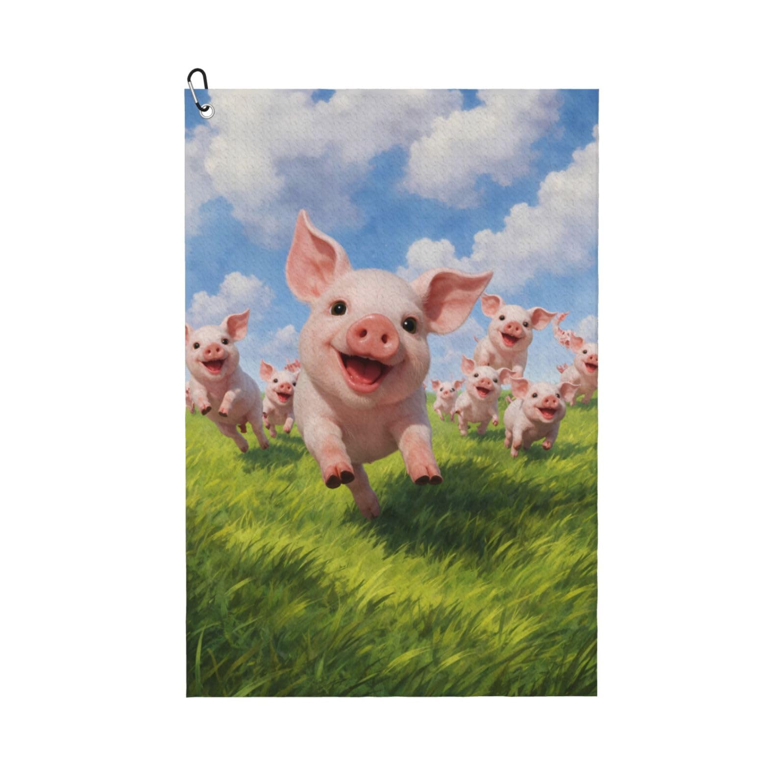 Oudrspo Cheerfully Running Little Pigs Multi-Functional Golf Towel | Absorbent Quick Drying 16x24in