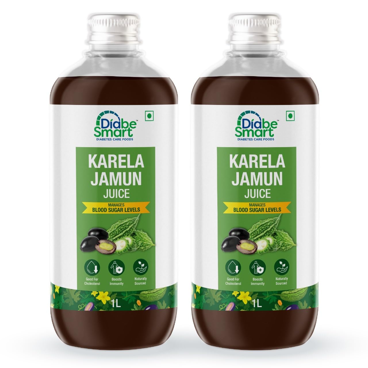 DiabeSmart Karela Jamun Juice 1L x Pack of 2| Scientifically Formulated to Help Manage Sugar Levels