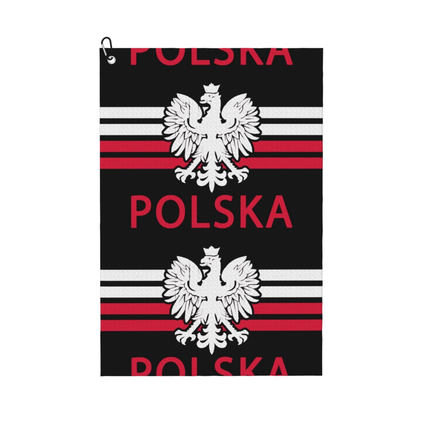 peiyeety Polish Flag Polska Eagle Microfiber Golf Towel with Carabiner Clip, 16x24 Inch Absorbent Waffle Weave Towel for Golf Bags