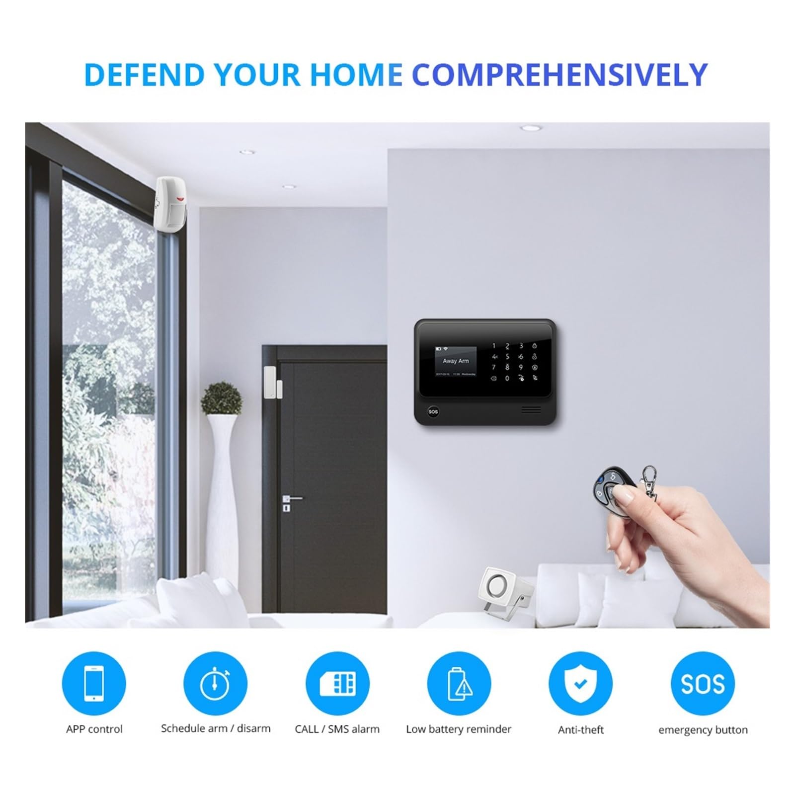 Sistema di Allarme di Sicurezza Domestica, di Allarme 3G gsm Sicurezza Domestica Aziendale Wireless con Sensori Rilevamento del Telecomando App(Black Color Kit 4)