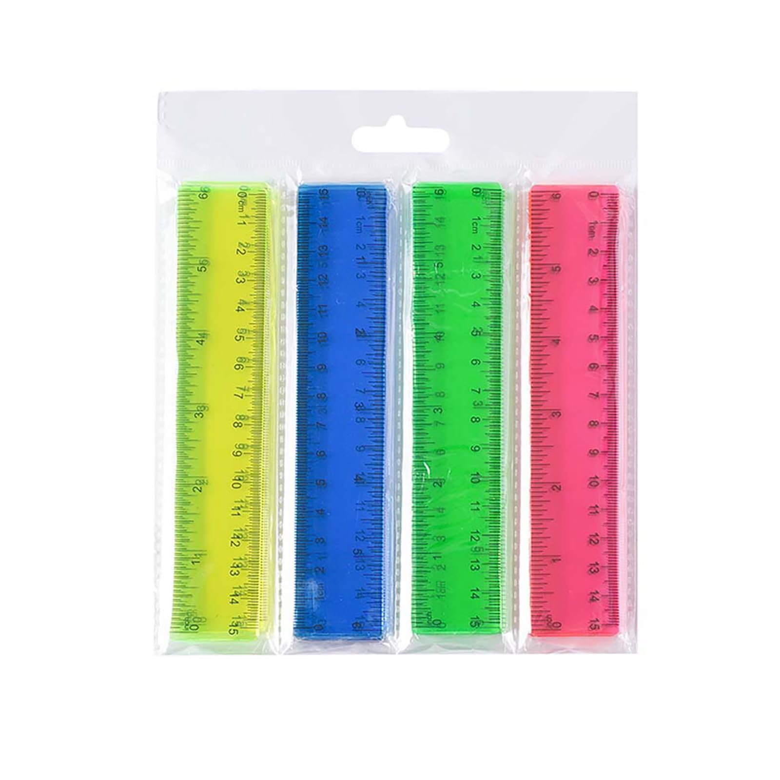 4Pcs Clear Colorful Ruler Kids for School, with Centimeters, Millimeter and Inches, Assorted Color Set
