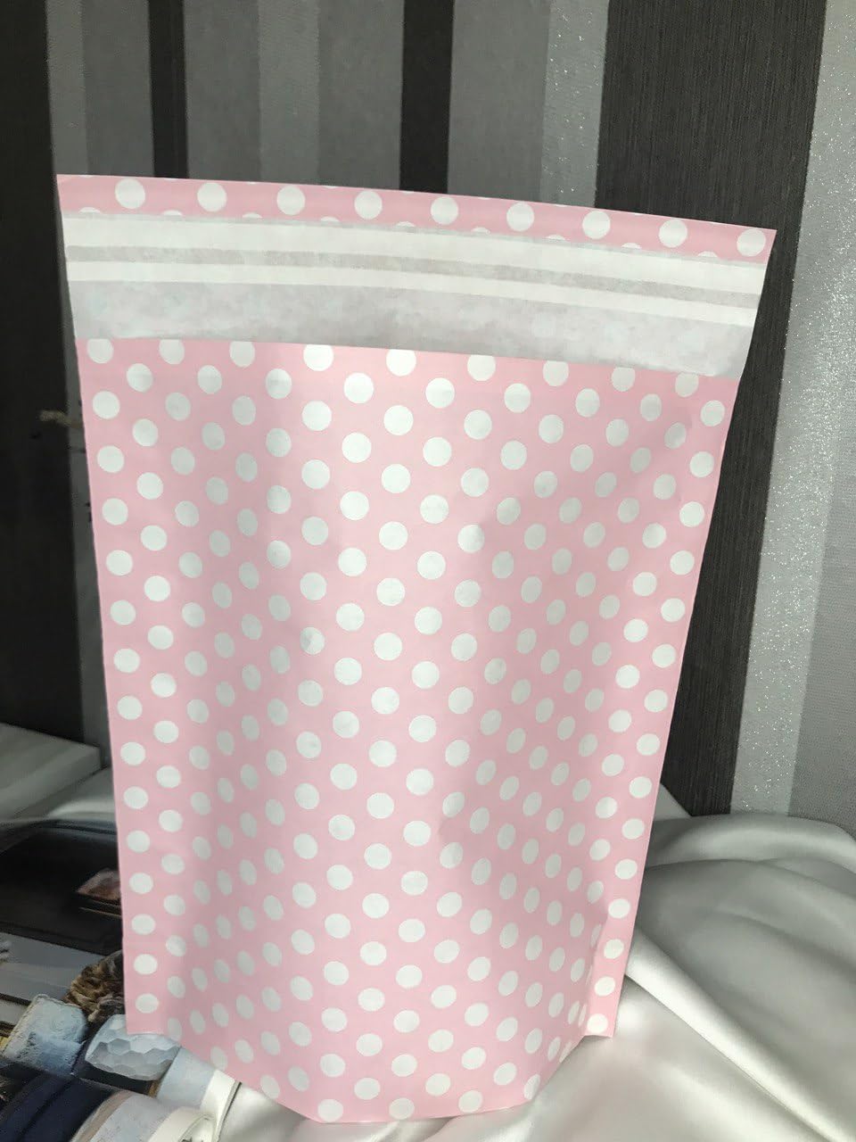 Pembe Beyaz Puantiyeli Hediye Paketi Gift Packet Hediye Torbası Bantlı 25x30 Cm - 2 Adet (Pembe)