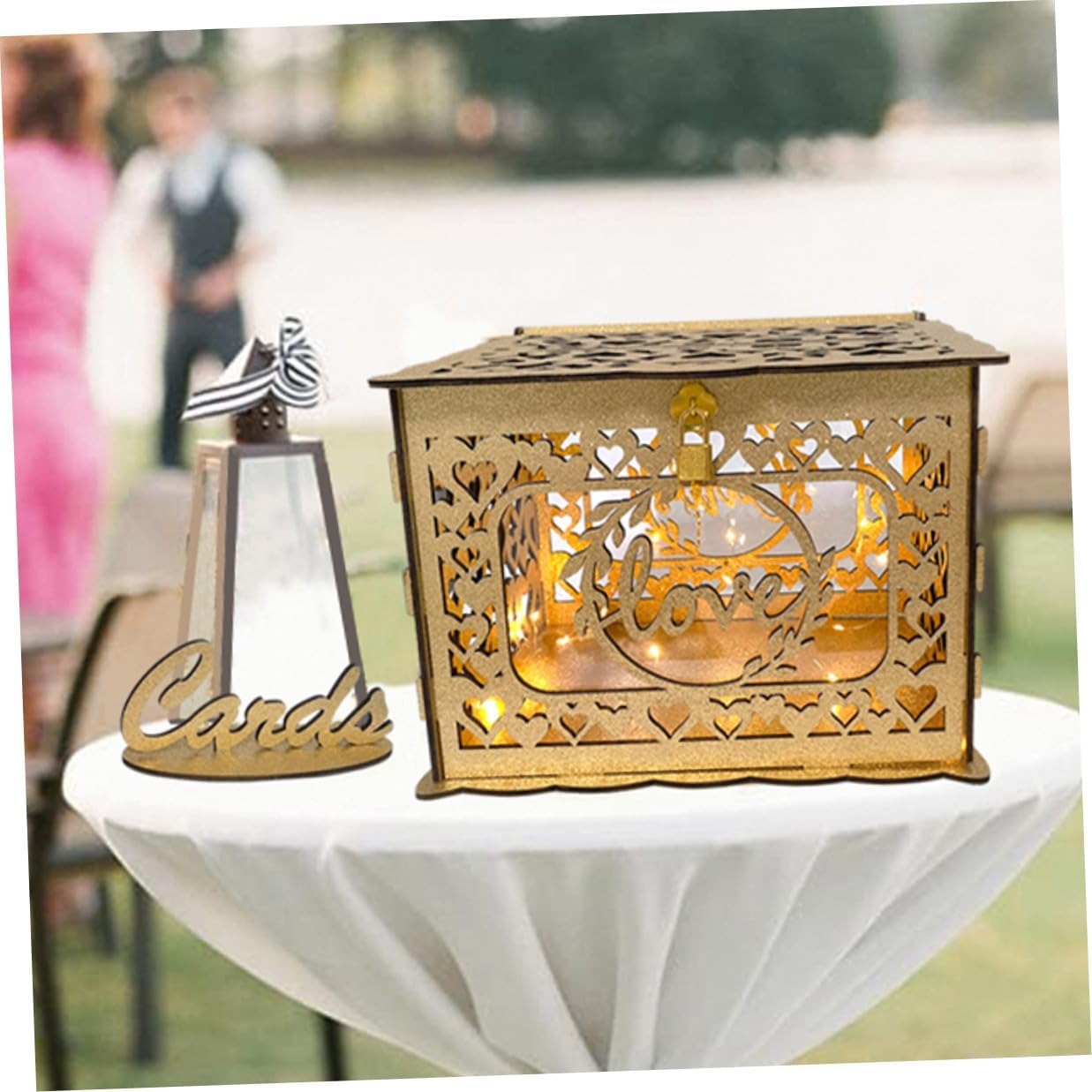 CALLARON Wooden Hollow Card Box Glitter Decoration Wedding Reception Envelope Greeting Card Holder Anniversary Blessing Collection Container for Party