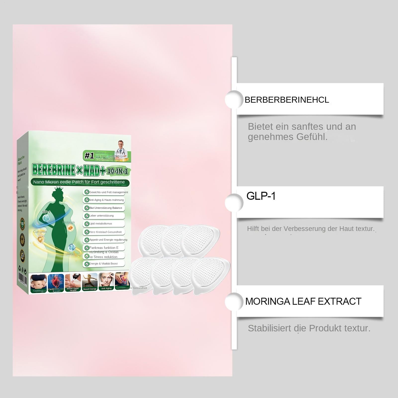 Moringa X berberyna, plastry Moringa i berberyna, Luxarise Moringas 10 w 1 Advanced Nano Microneedle Patch delikatne plastry odchudzające, do pielęgnacji ciała (6 pudełek)