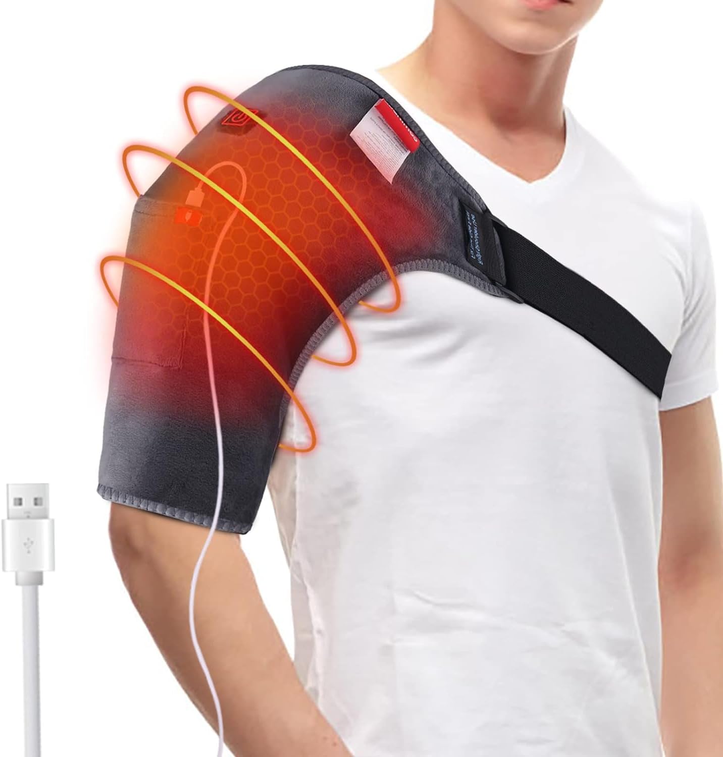 EBOFAB Heated Shoulder Brace Wrap, Adjustable Electric 3 Temperature Setting Shoulder Pad, Portable Shoulder Massager Strap for Relieving Muscle Pain,Tendonitis