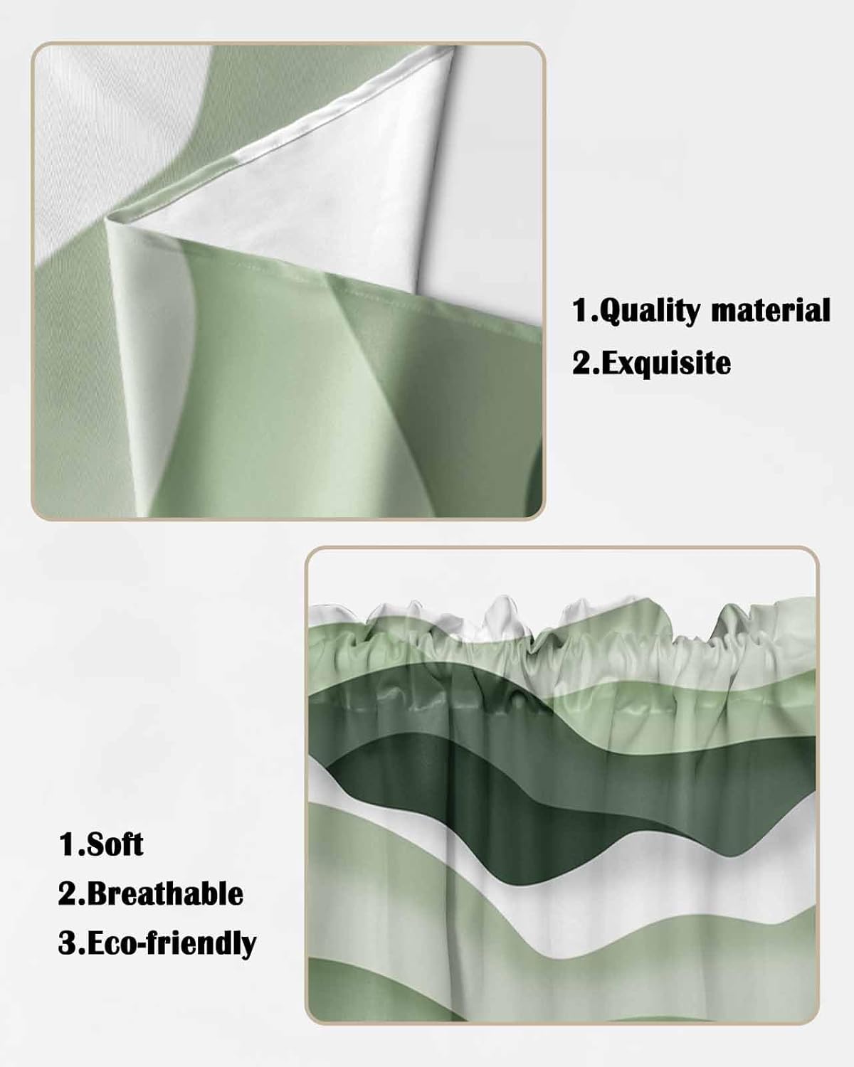 Savannan Swag Curtains Gradient White Green Ocean Wave Modern Artistic Simple Rod Pocket Window Topper Curtains Valances for Kitchen Bedroom Living Room 2 Panel, 36""x36"", Coastalsan63993