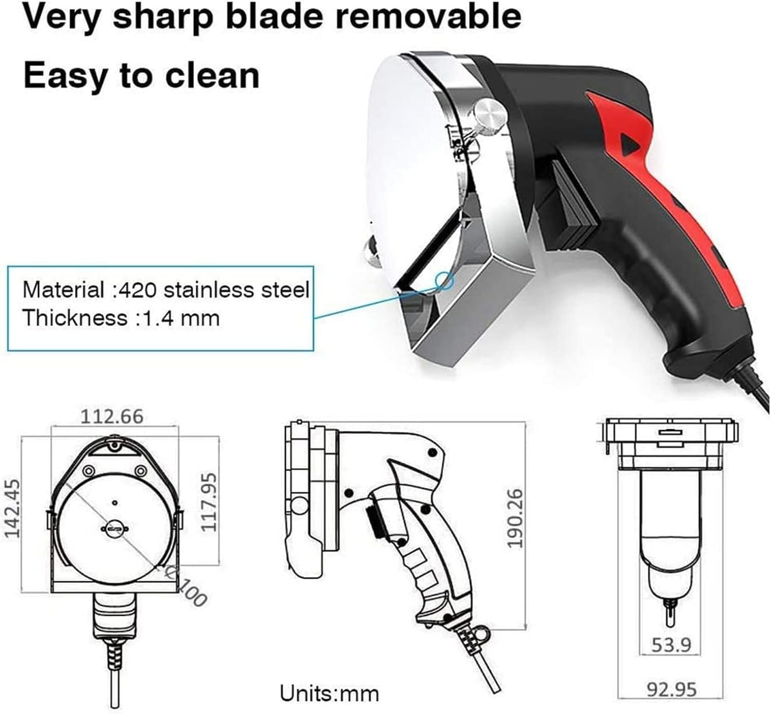 80W Electric Kebab Slicer Cutter 2800 RPM, Adjustable Thickness 0-3 In, 123lb/24h Capacity, Easy Disassemble & Clean, Perfect for Home, Restaurant, BBQ Parties