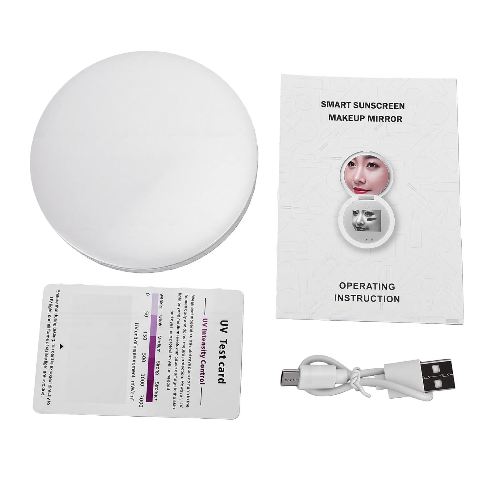 Jiawu Specchio per Prova Protezione Solare, Schermo HD Ingranditore 2X con Luce Anulare a LED Fotocamera per Prova Protezione Solare, Specchio per Trucco Portatile con Batteria USB C Ricaricabile per