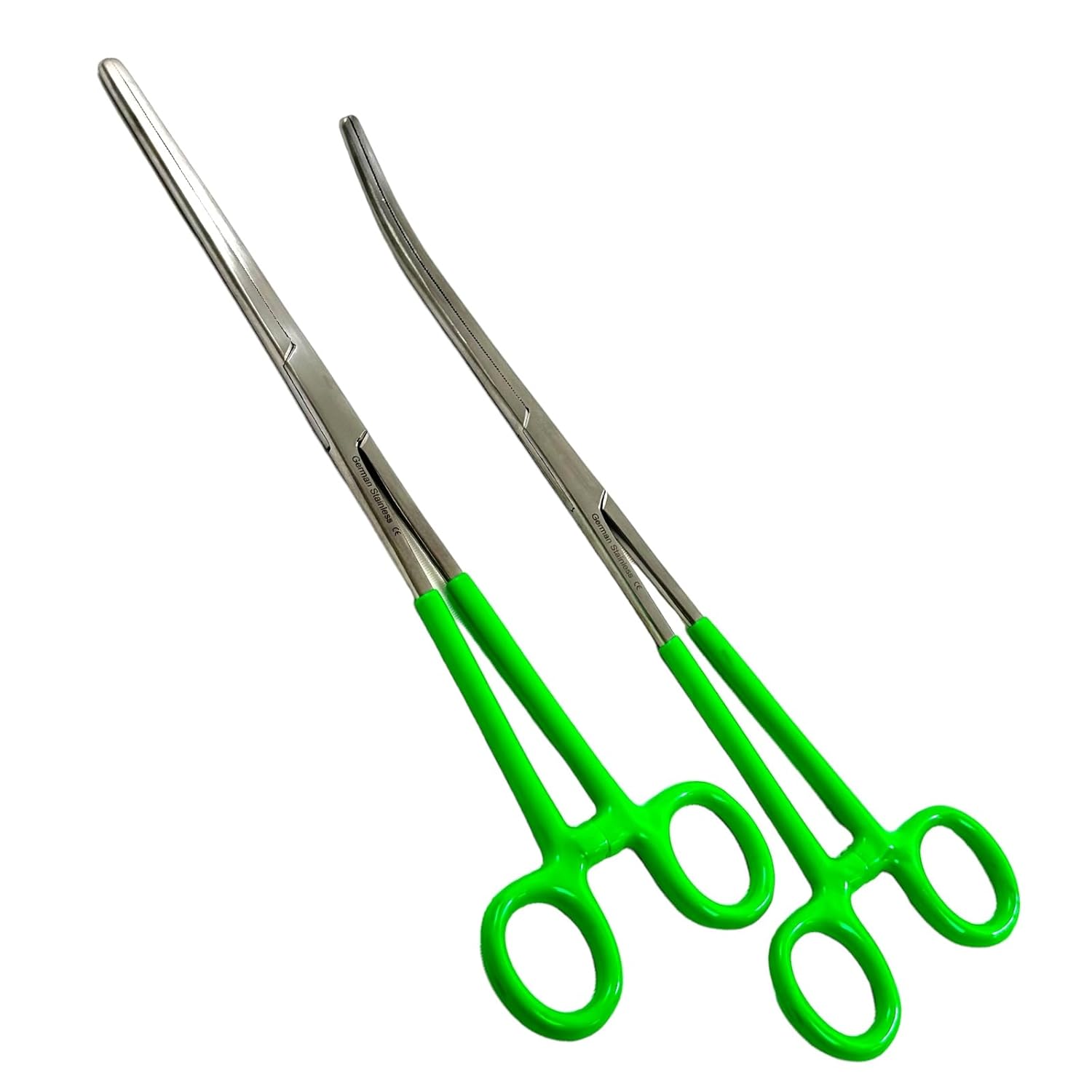 German Stainless Straight + Curved Hemostat Forceps, Hemostat Forceps clamp 10" (Cynamed Brand) Set of 2 ea