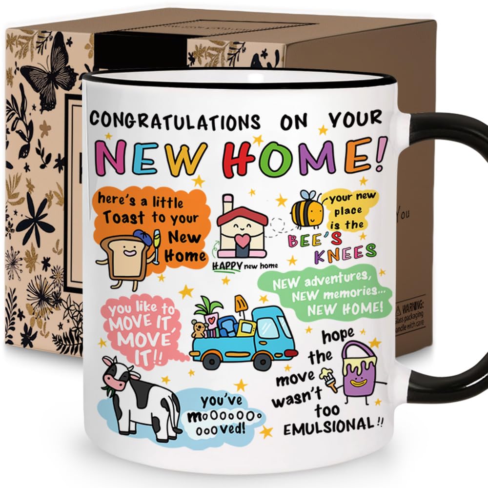 Funny Housewarming Coffee Mug Gift for New Home/Apartment, Unique Congratulations Cup for New Homes, First Home Present for Friends Family Couples, Cute Ceramic Mugs for Moving Celebration 11oz