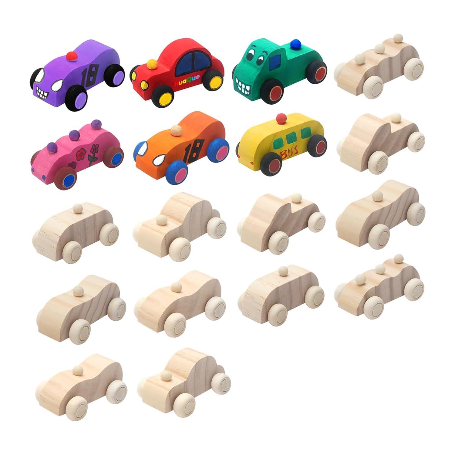 CTRLZS 18 Pack DIY Wood Car Toys Unfinished Wooden Cars to Paint Wooden Craft Cars for Home Activities Craft Projects Family Easy Install Easy to Use