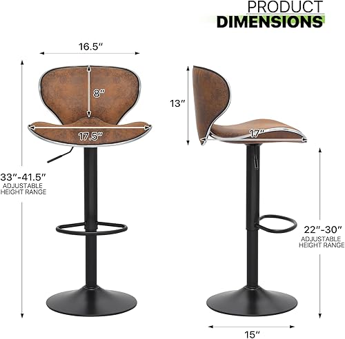 Miniatura 19 de Magshion Juego de 4 taburetes de bar giratorios ajustables de piel sintética para mostrador de comedor Negro -,Marrón,Canela/Escapada