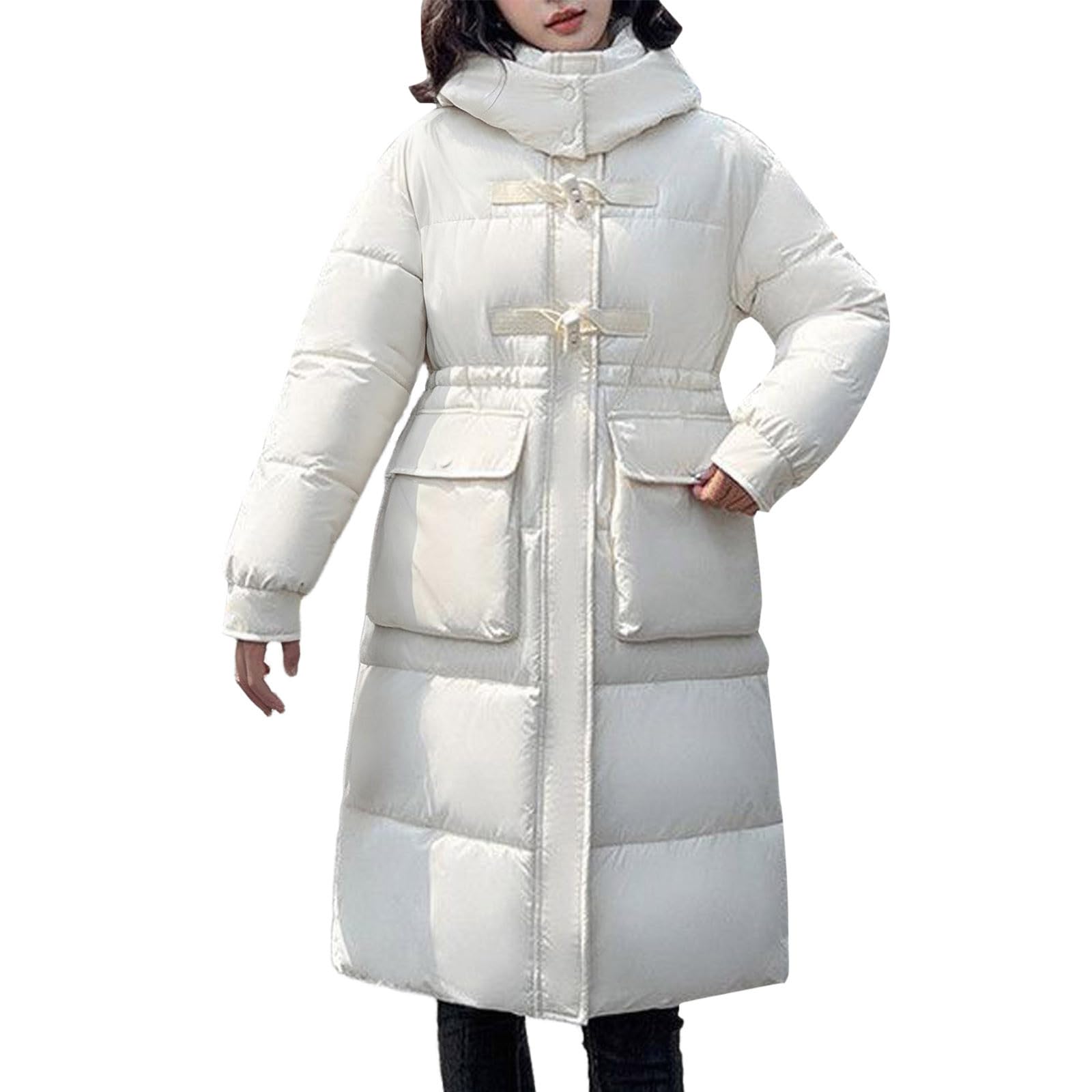 Abrigo largo acolchado de invierno para mujer, talla grande, largo hasta la rodilla, chaqueta alternativa de plumón abrigada con capucha.