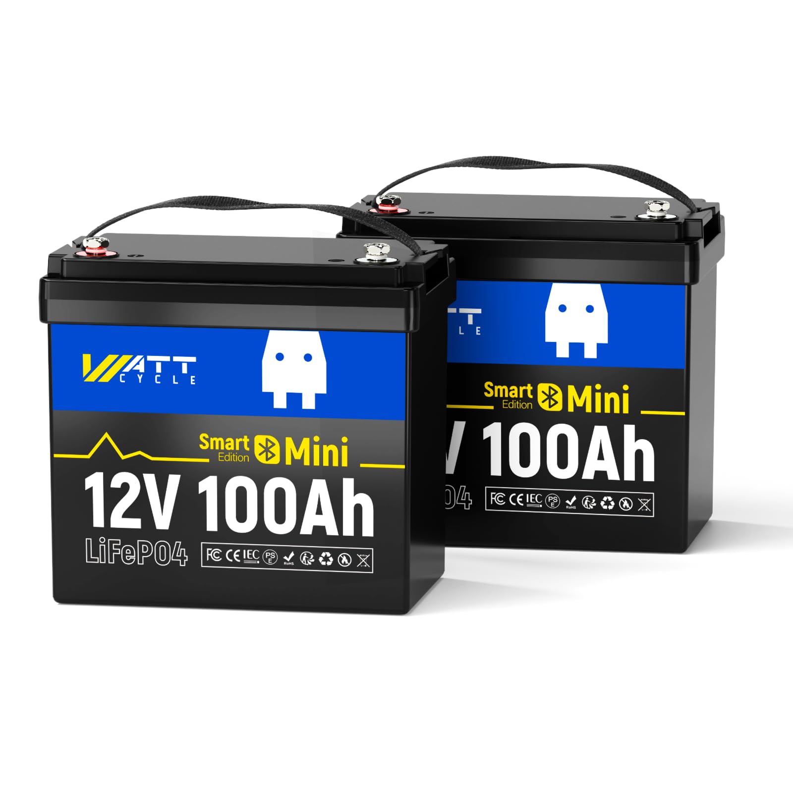 WattCycle LiFePO4 12V 100Ah Lithium Deep Cycle Battery with Bluetooth, 15000 Cycles, Max. 1280W Power, 100A BMS, Low Temperature Protection, Perfect Replacement Motorhome, Camping