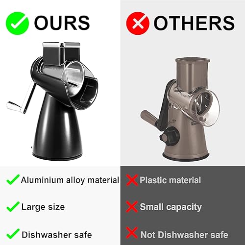 Miniatura 3 de Rallador rotativo de queso con mango  Rebanador de verduras y nueces, molinillo manual de cocina de gran capacidad para lechuga, papa, zanahoria,