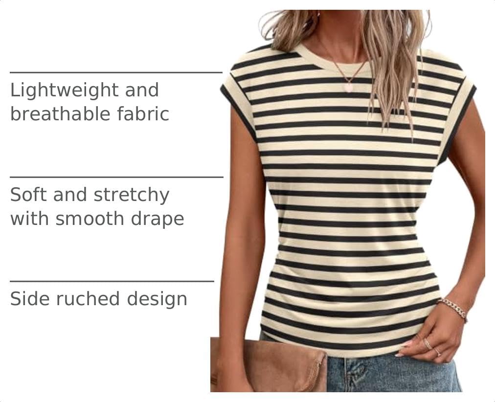 Bliwov Womens Summer Tops Cap Sleeve Crew Neck Casual T Shirts image 4