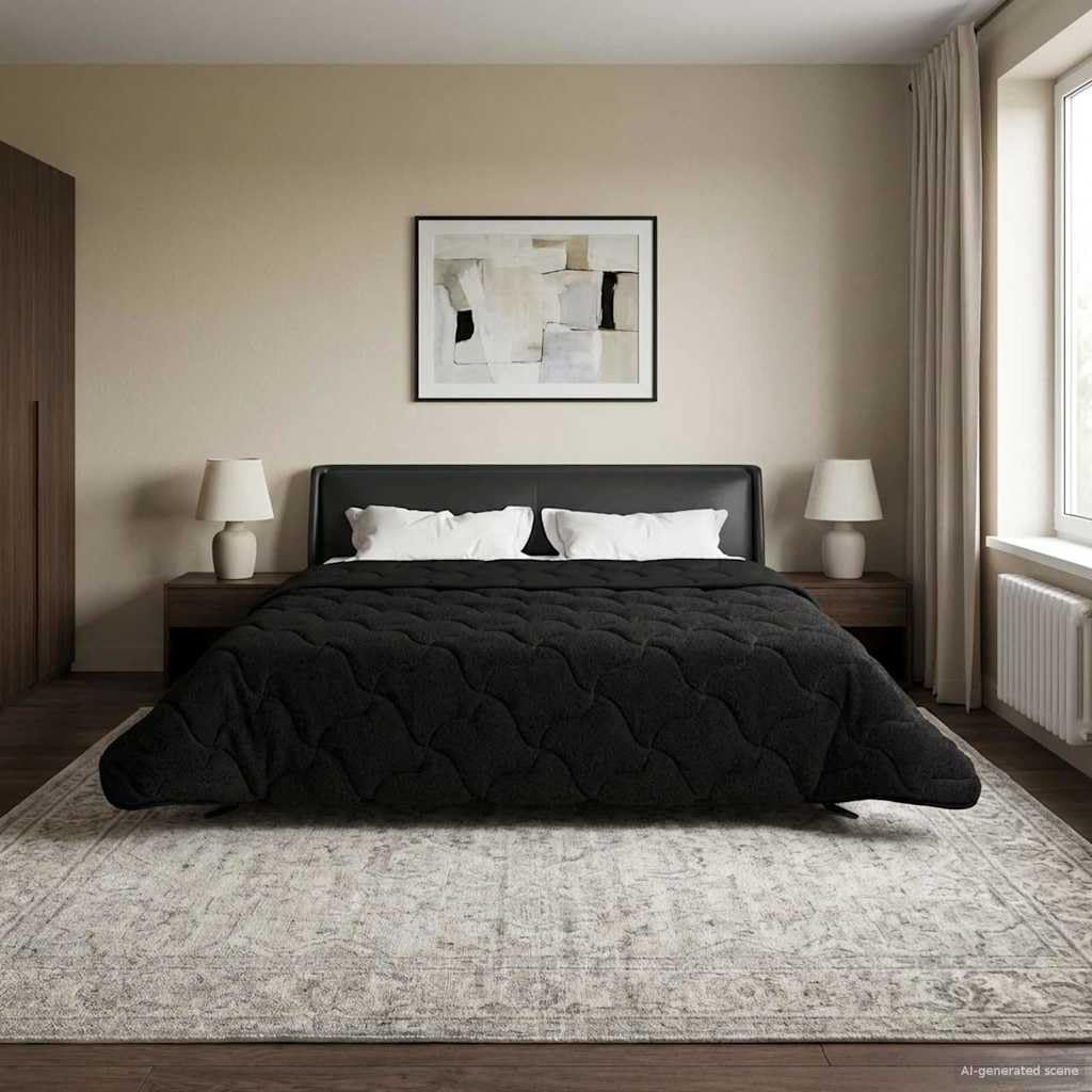 Manta de verano negra de 200 x 200 cm, de microfibra, forro polar, transpirable, de doble cara, para el verano, dormitorio, fácil de lavar, hipoalergénica, duradera