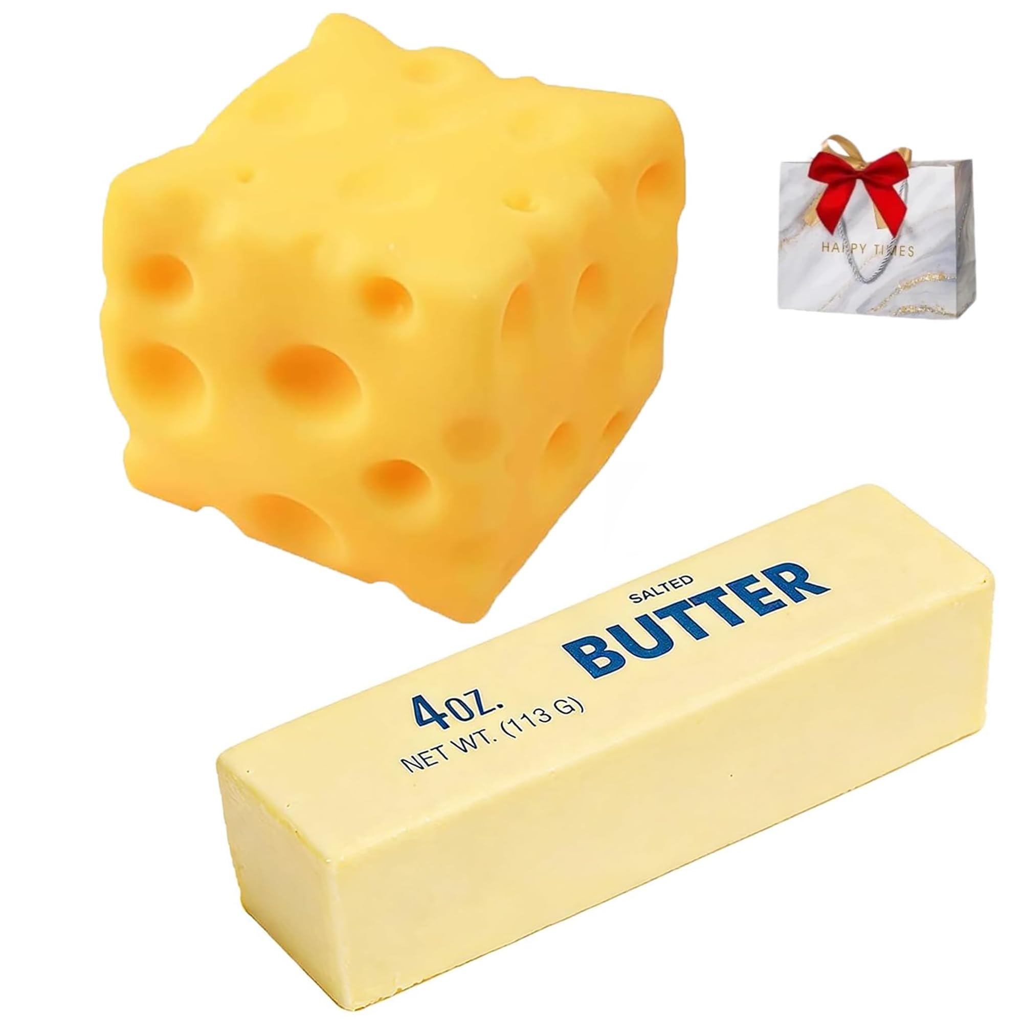 6/8/10cm Cheese Squishy, Slow Rising SquishyYellow Big Cheese, for Stress Relief Adults Desk (Cheese Squishy+Butter Squishy,6CM(Cheese Squishy))