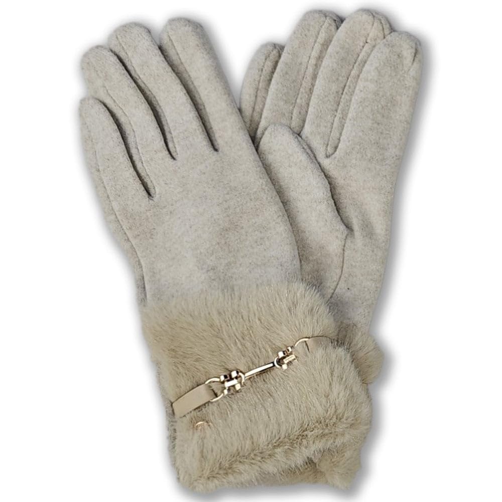 Equilibrium Women's Cream Faux Fur Cuff Belt Gloves
