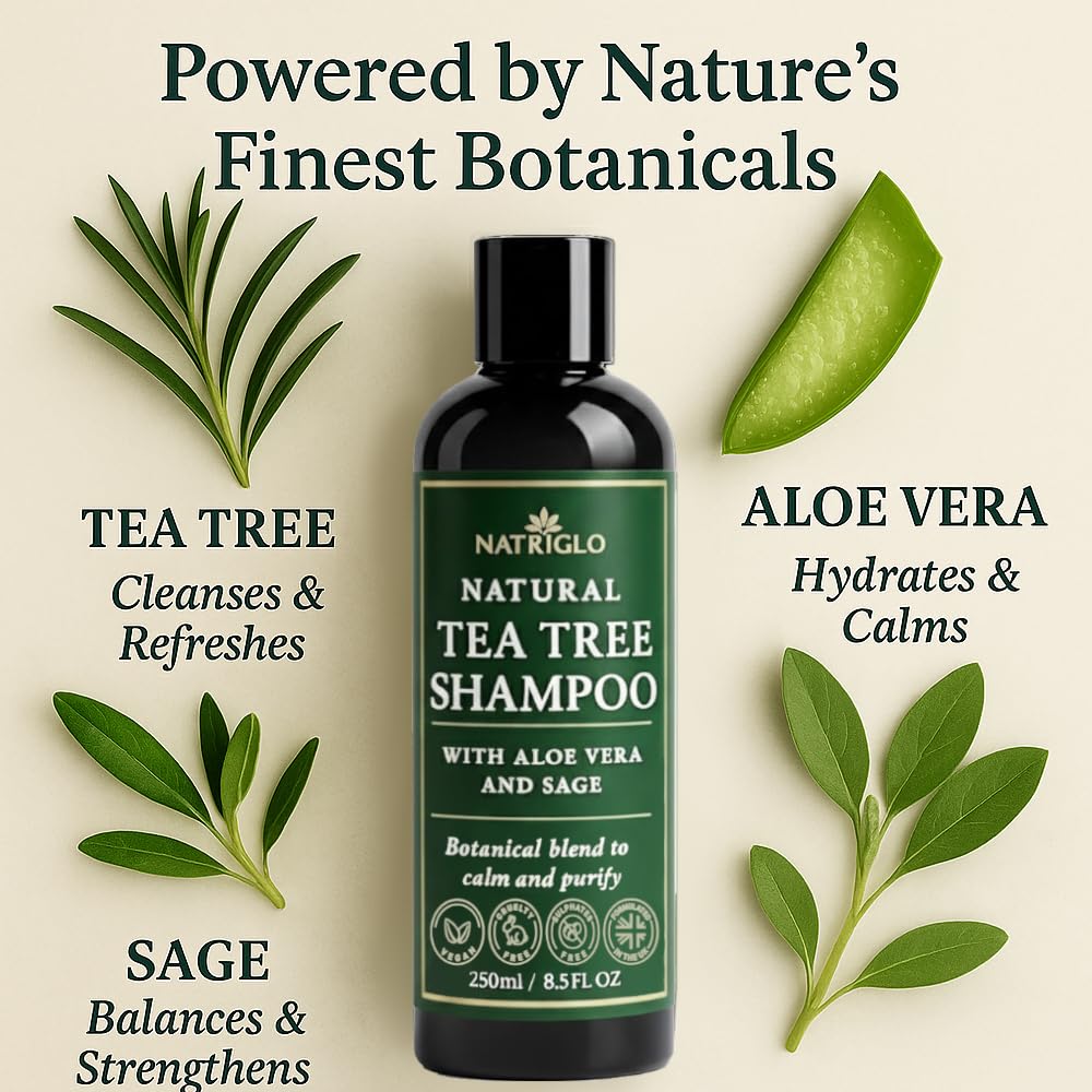 Organic Tea Tree Oil Shampoo | Anti Dandruff | Sulfate Free Shampoo for Itchy Scalp, Dry, Flaky Hair | Sensitive Scalp Care | Natural, Vegan, SLS Free, Cruelty Free | Women | Men - Image 4