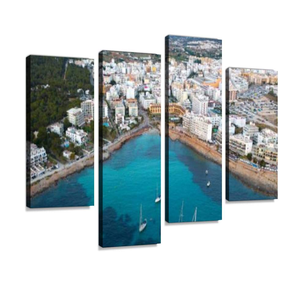 Canvas Print Artwork Aereal view of Sant Antoni Ibiza Wall Art Pictures Framed Digital Print Abstract Painting Room Home Office Decor Ready to Hang - 4 Panel