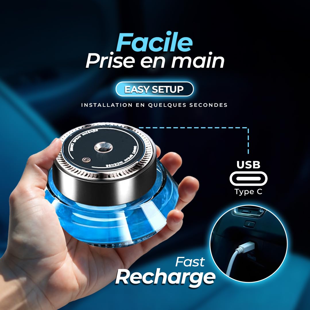 Désodorisant Voiture Zephyr, diffuseur de voiture, 50 ml Parfum Naturel, Durée 3-6 Mois, Lumière Ambiante, Concentration Réglable, Marche/Arrêt Automatique, Batterie Intégrée, Car Air Freshener