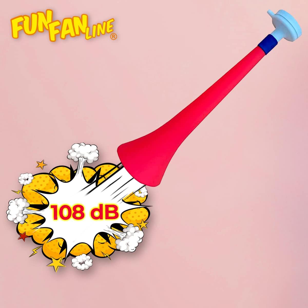 Pack Personalisierbare Vuvuzelas 120 DB | Kombinieren Sie 3 Farben (Trompete, Blasebalg, Ring) für Ihr Team oder Ihre Party | Laute Animationshupe