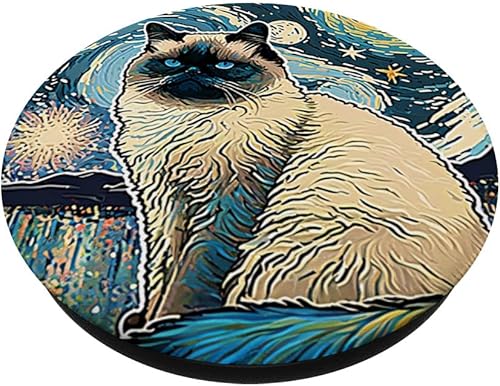 Miniatura 2 de Gato del Himalaya en la noche estrellada Pintura Hombres Mujeres Niños PopSockets intercambiables PopGrip