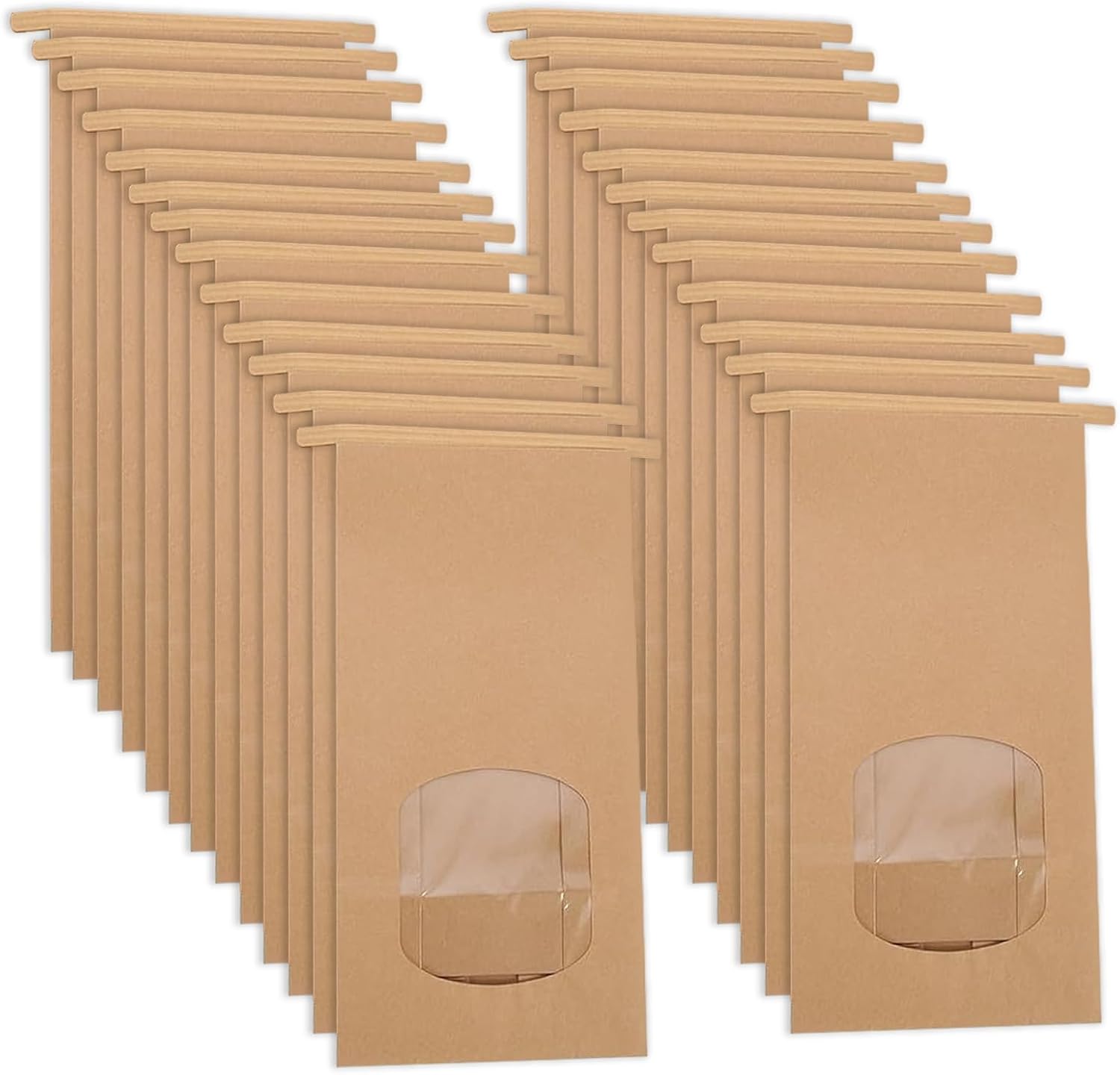 Paper Bags with Window & Clips 50 Pieces Brown Kraft Bread Bags for Pastries Sweets & Gifts 9 x 6 x 17 cm