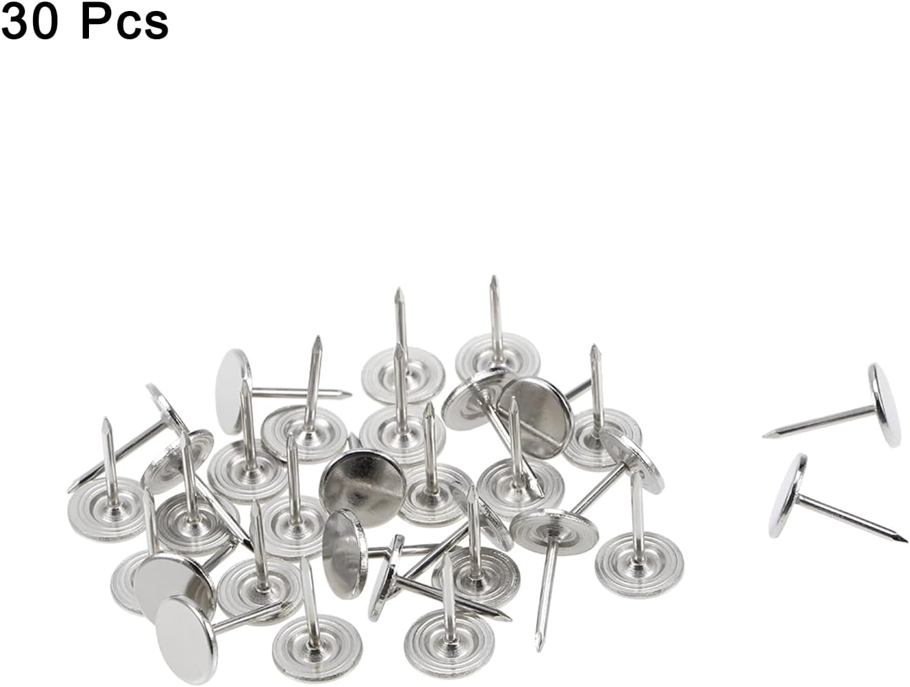uxcell 30Pcs Upholstery Tacks, 11mmx17mm Flat Head Decorative Furniture Nails Thumb Tack for Furniture Sofa Headboards, Silver