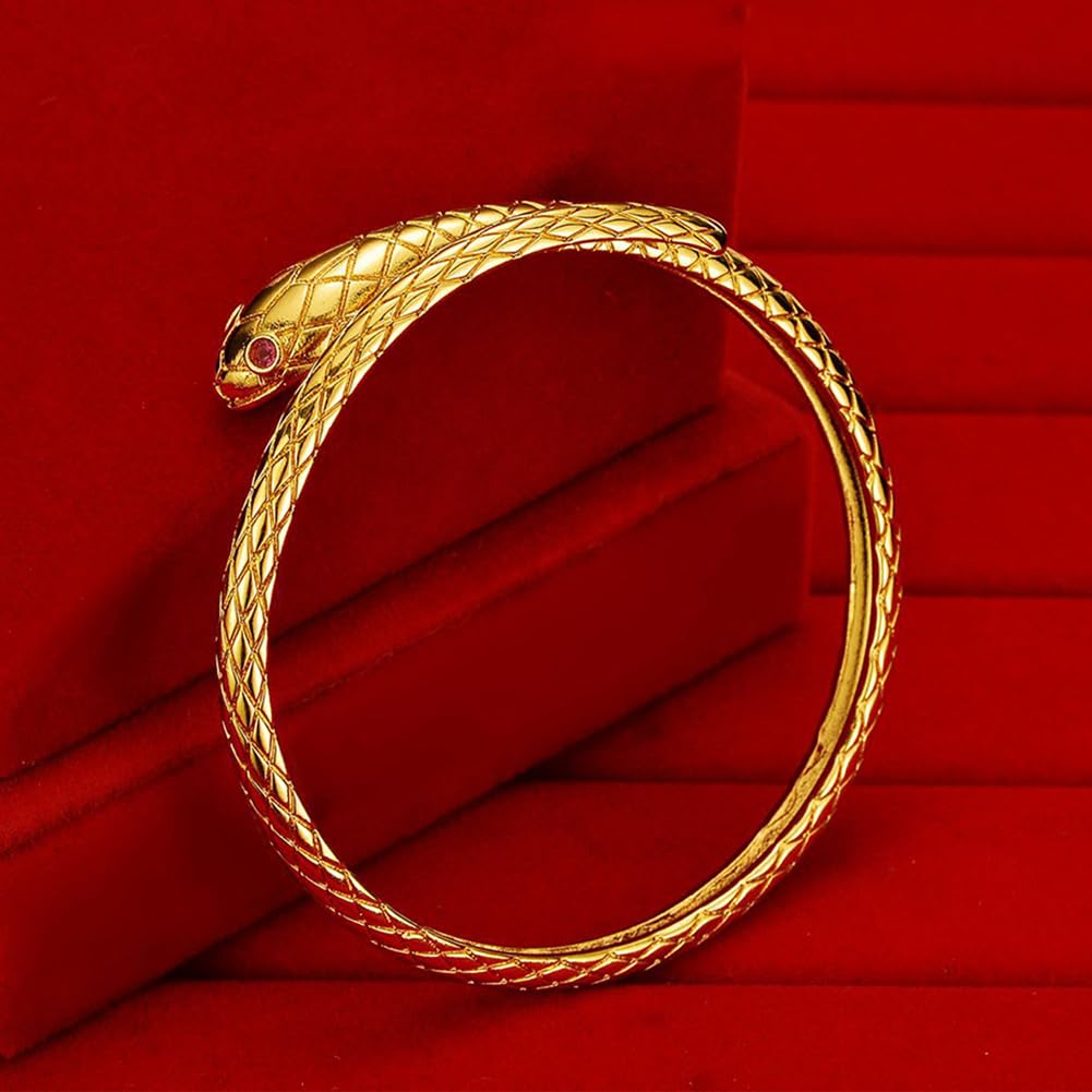 Pulsera de oro de serpiente espiritual dorada de 18k, modelo femenino, pulsera abierta ajustable de serpiente antigua personalizada, día de San Valentín