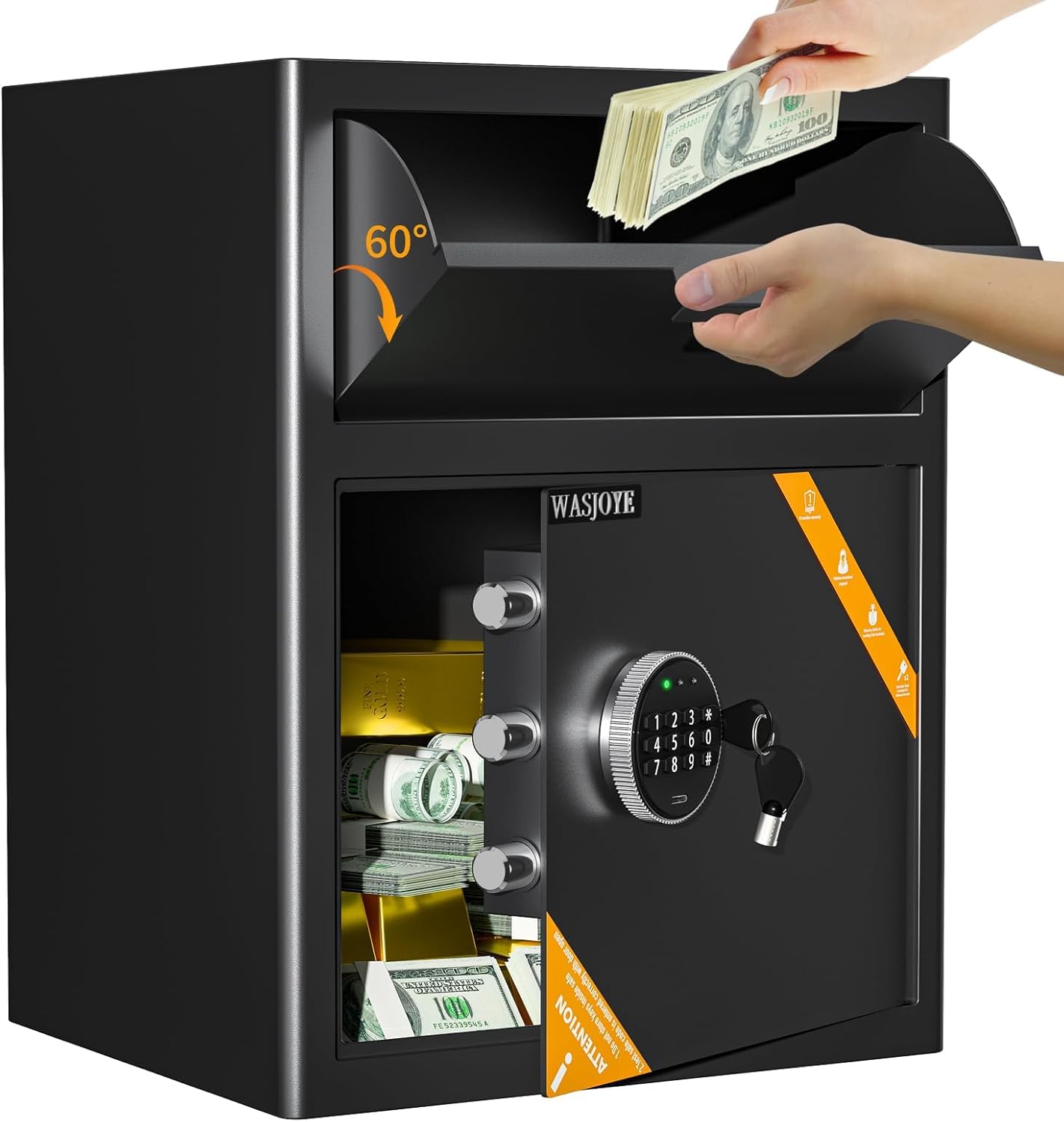 70L Einwurftresor | Deposittresor | Tresor mit Einwurfschlitz | Briefkasten Safe | Depository Safes | Deposit Safe mit Drop-Slot | Codeschloss und Schlüsseln, 52*40*35cm,für Bargeld, Büro, Zuhause