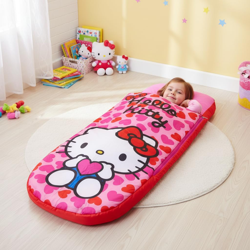 Character World Hello Kitty ReadyBed - Letto gonfiabile per bambini, sacco a pelo con pompa, materasso da viaggio per ragazze, per pigiama party, campeggio o uso domestico