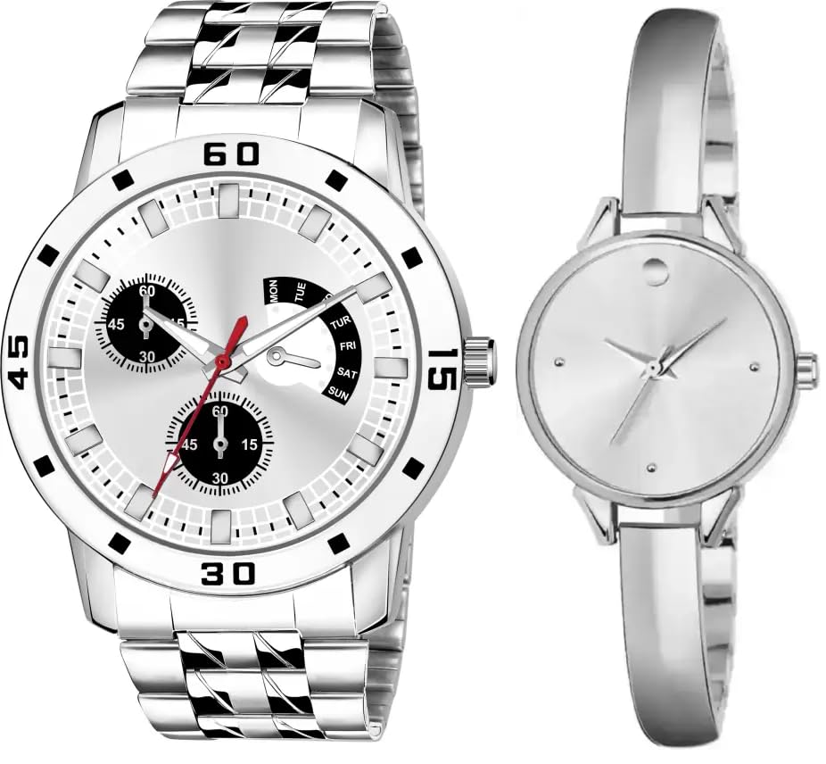 SELLORIA A Premium Brand Trending Style Looking Unisex Analog Good Return Gift for Couple for Men Stainless Steel Watches for Couple Pack of 2 (Silver) (B0CFFCGFW8) Amazon Price History, Amazon Price Tracker
