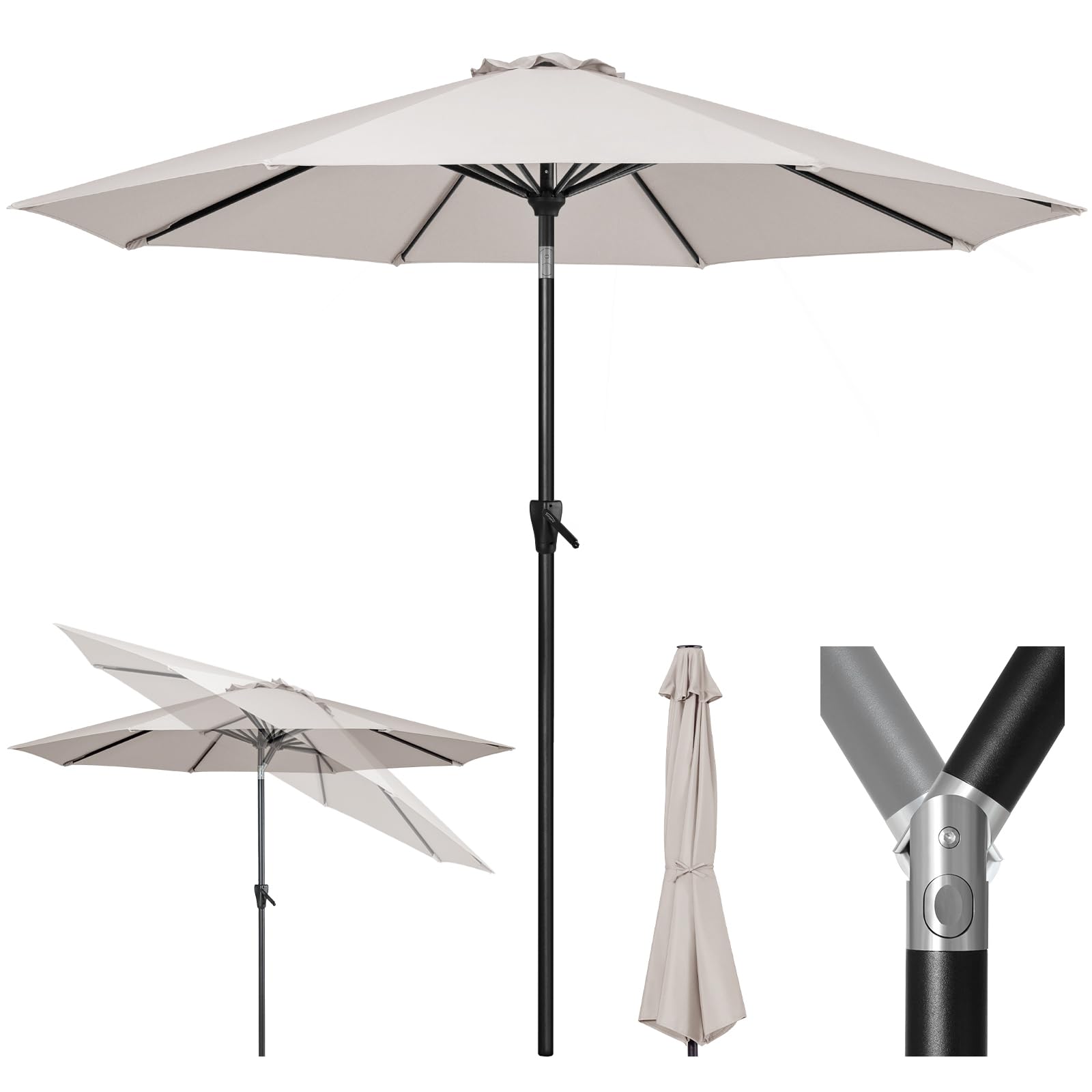 Tempera 9ft Patio Market Outdoor Table Umbrella with Push Button Tilt and Crank, Large Sun Umbrella with Sturdy Pole & Fade Resistant Canopy, Easy to Set, Beige