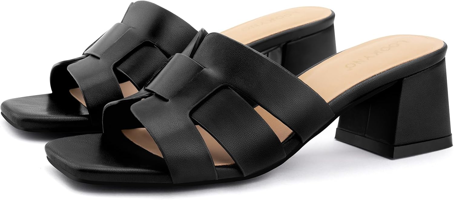 Women's Square Open Toe Heeled Sandals Chunky Block Heel Slip On Dressy Sandal - Image 6