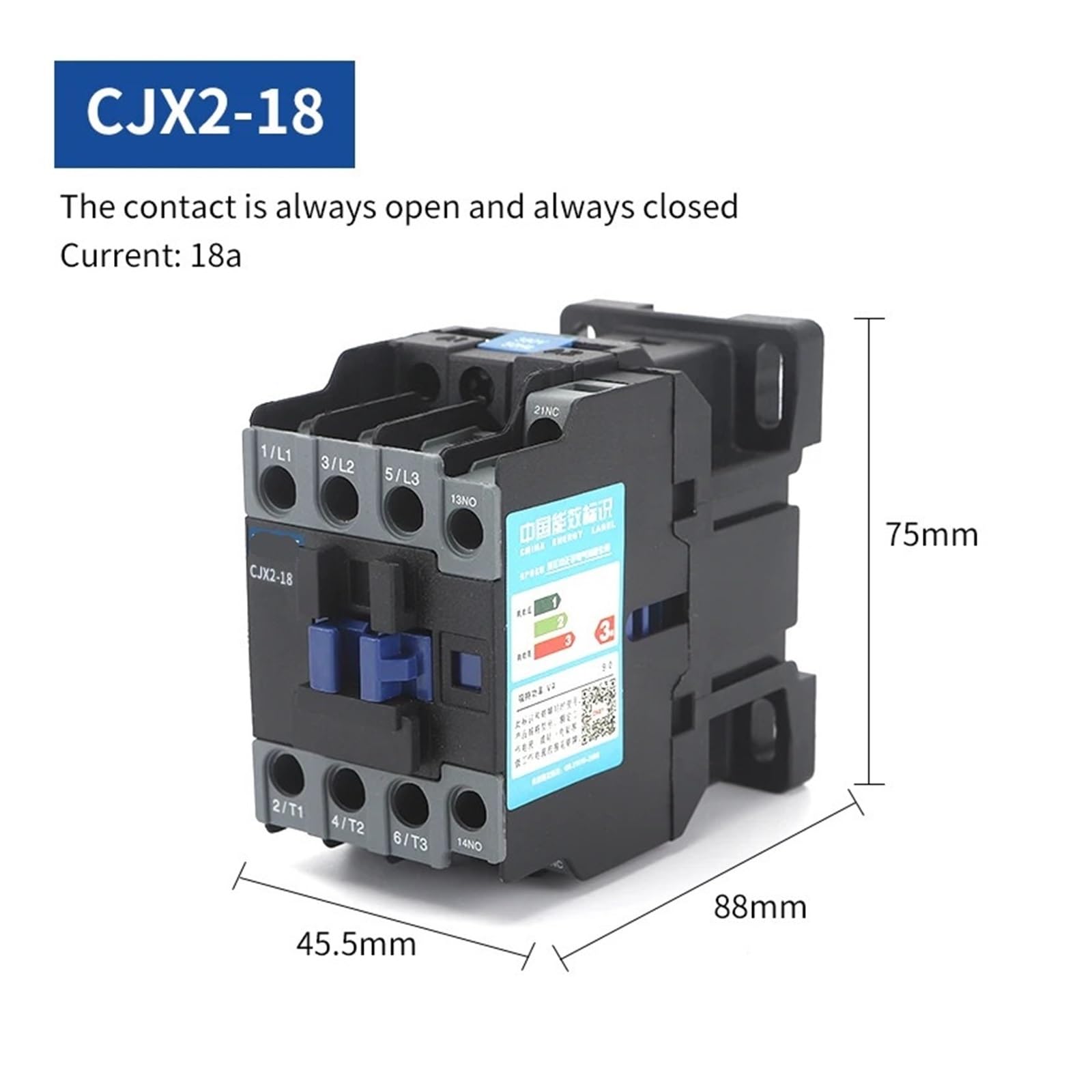 CJX2 1811 trójfazowy stycznik AC 3-biegunowy, 1NO+1NC, napięcie cewki: 380 V, 220, 24, 50/60 Hz (380 V)